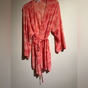 Victoria's Secret Orange & Red Patterned Sheer Robe Cover-Up Top One Size